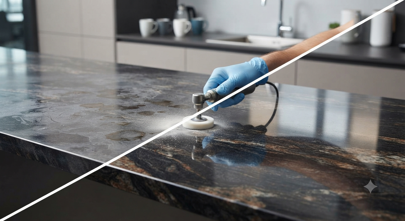 Clean polished stone office floor